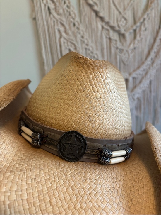 Straw Cowboy Hat with Star Concho - Tan - Picture 3 of 3